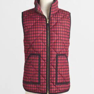 J. Crew Red Black Buffalo Plaid Quilted Puffer Vest Women's Medium